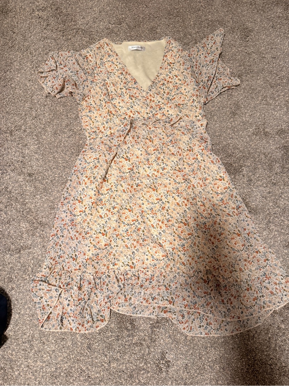 Floral Wrap-Style Women’s Dress in Cream and Orange -